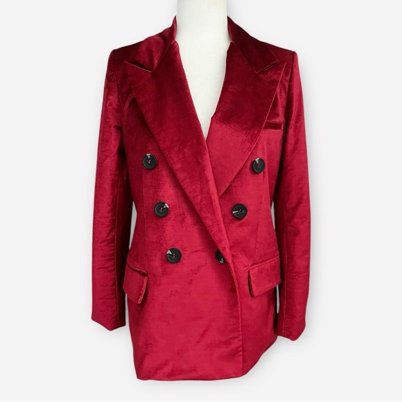 Free People Jackets & Blazers - Free People Ashby Cherry Juice Red Double Breasted Velvet Tuxedo Jacket Size XS